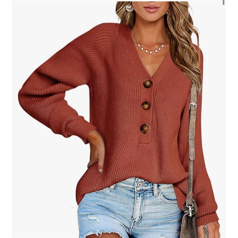 Women's Brown V-Neck Button Front Pullover Cardigan Size Small